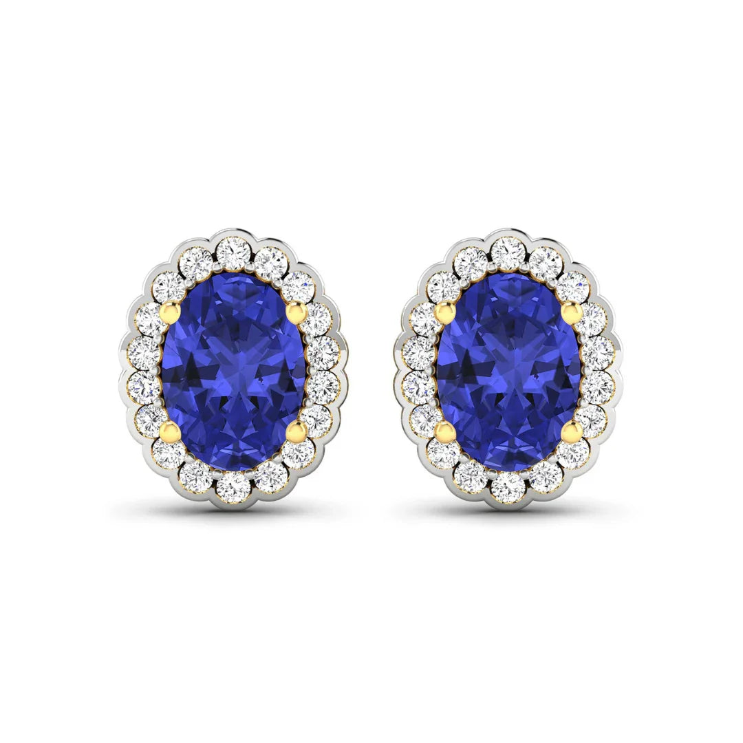 Genuine Diamond and Tanzanite Halo Earrings