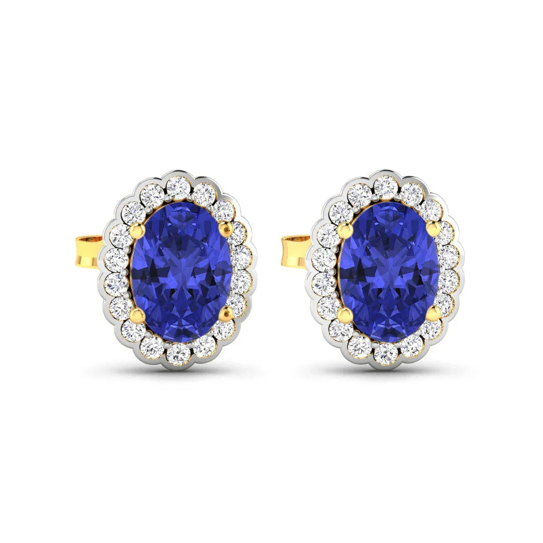 Genuine Diamond and Tanzanite Halo Earrings