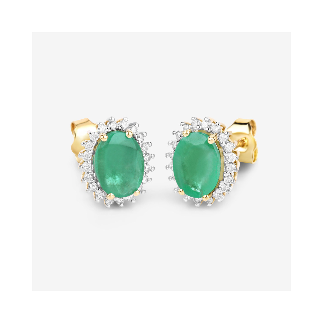 Genuine Zambian Emerald Diamond 10K Earrings