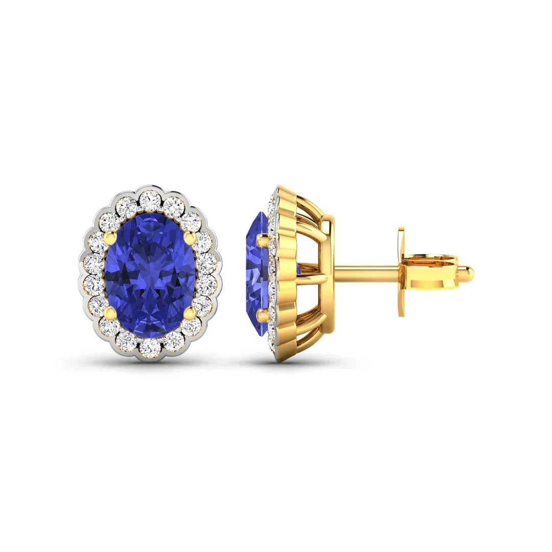 Genuine Diamond and Tanzanite Halo Earrings
