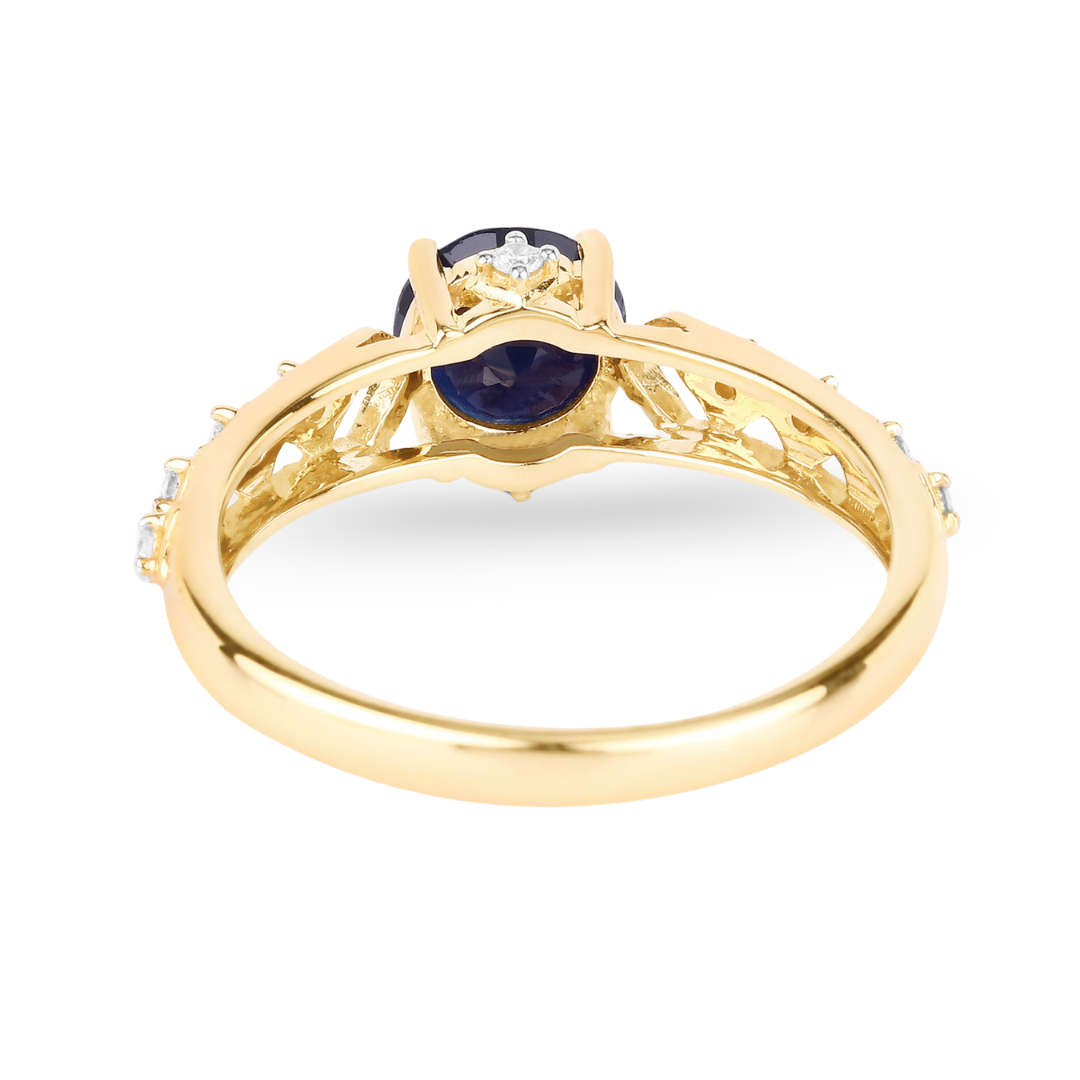 Genuine 10K Blue Sapphire and Diamond Ring