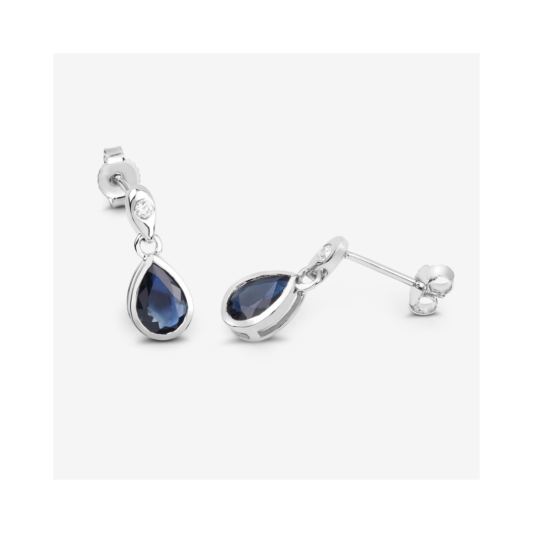 Genuine Blue Sapphire Diamond Dangle Earrings