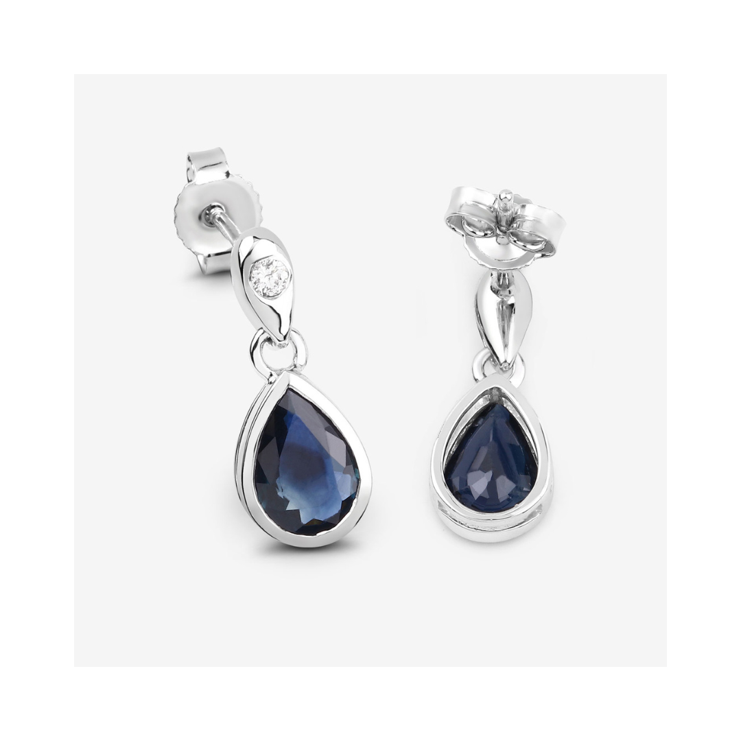Genuine Blue Sapphire Diamond Dangle Earrings
