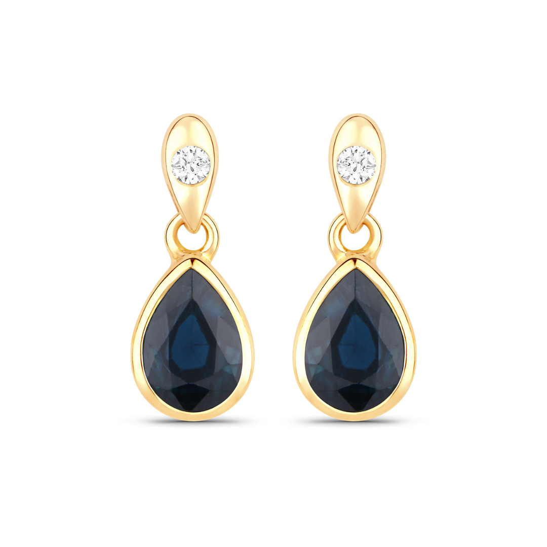Genuine Blue Sapphire Diamond Dangle Earrings
