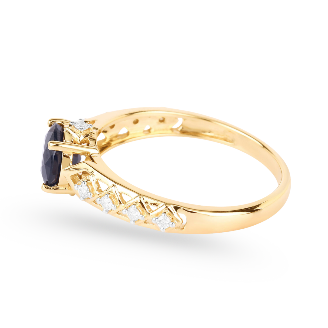 Genuine 10K Blue Sapphire and Diamond Ring
