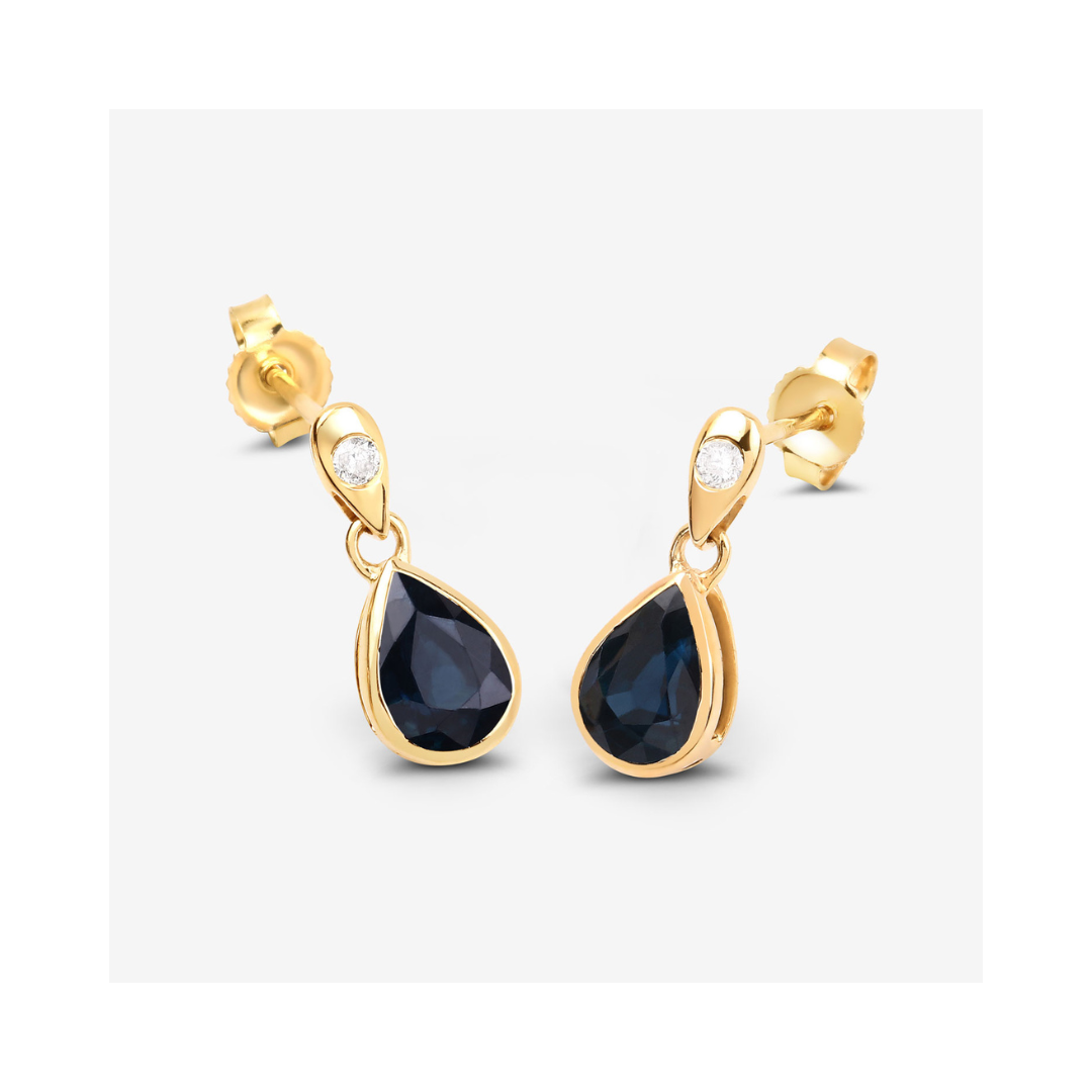 Genuine Blue Sapphire Diamond Dangle Earrings