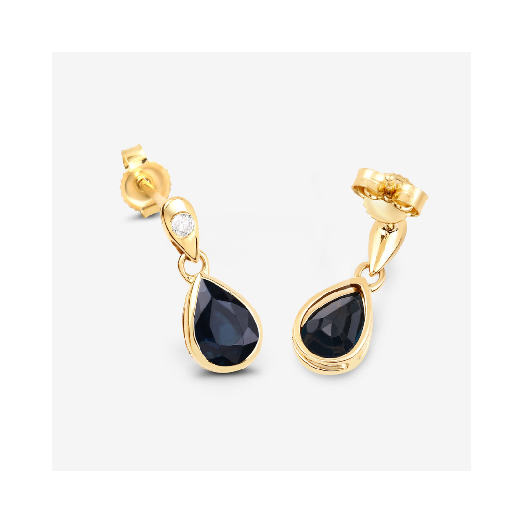 Genuine Blue Sapphire Diamond Dangle Earrings