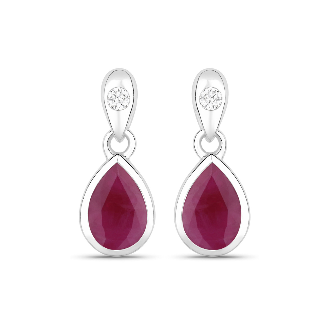 Genuine Ruby and Diamond Dangle 10K Earrings