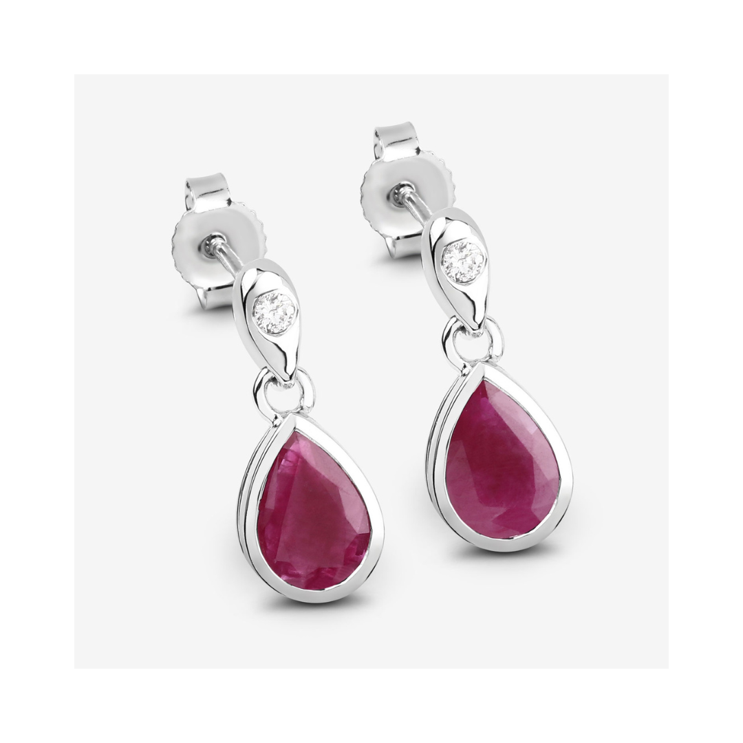 Genuine Ruby and Diamond Dangle 10K Earrings