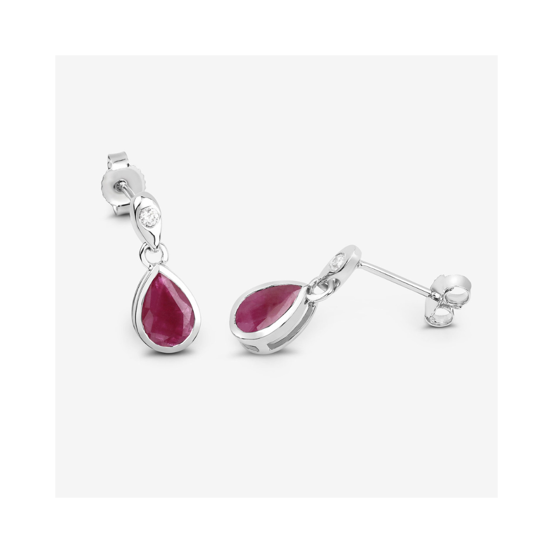 Genuine Ruby and Diamond Dangle 10K Earrings