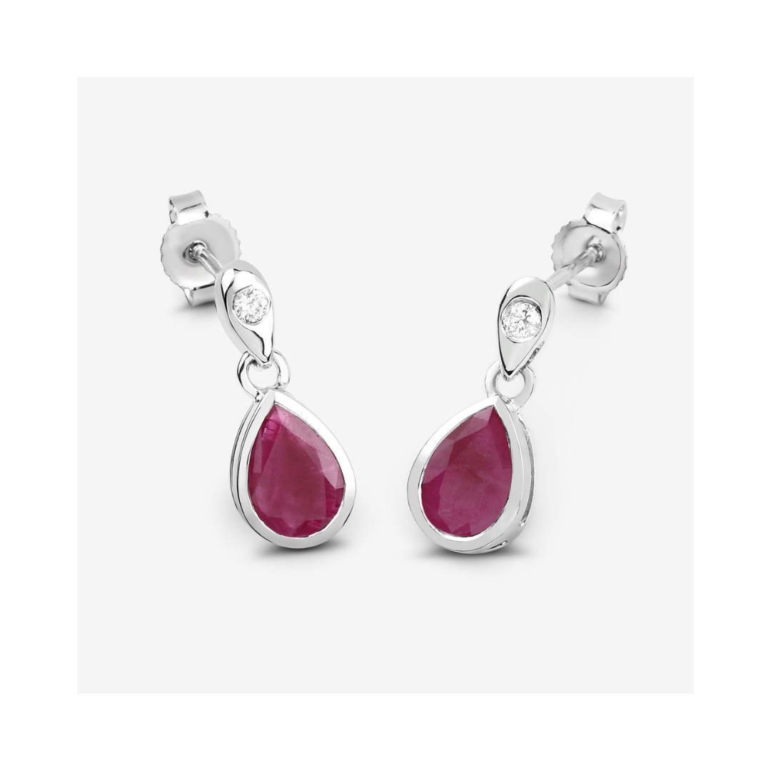 Genuine Ruby and Diamond Dangle 10K Earrings