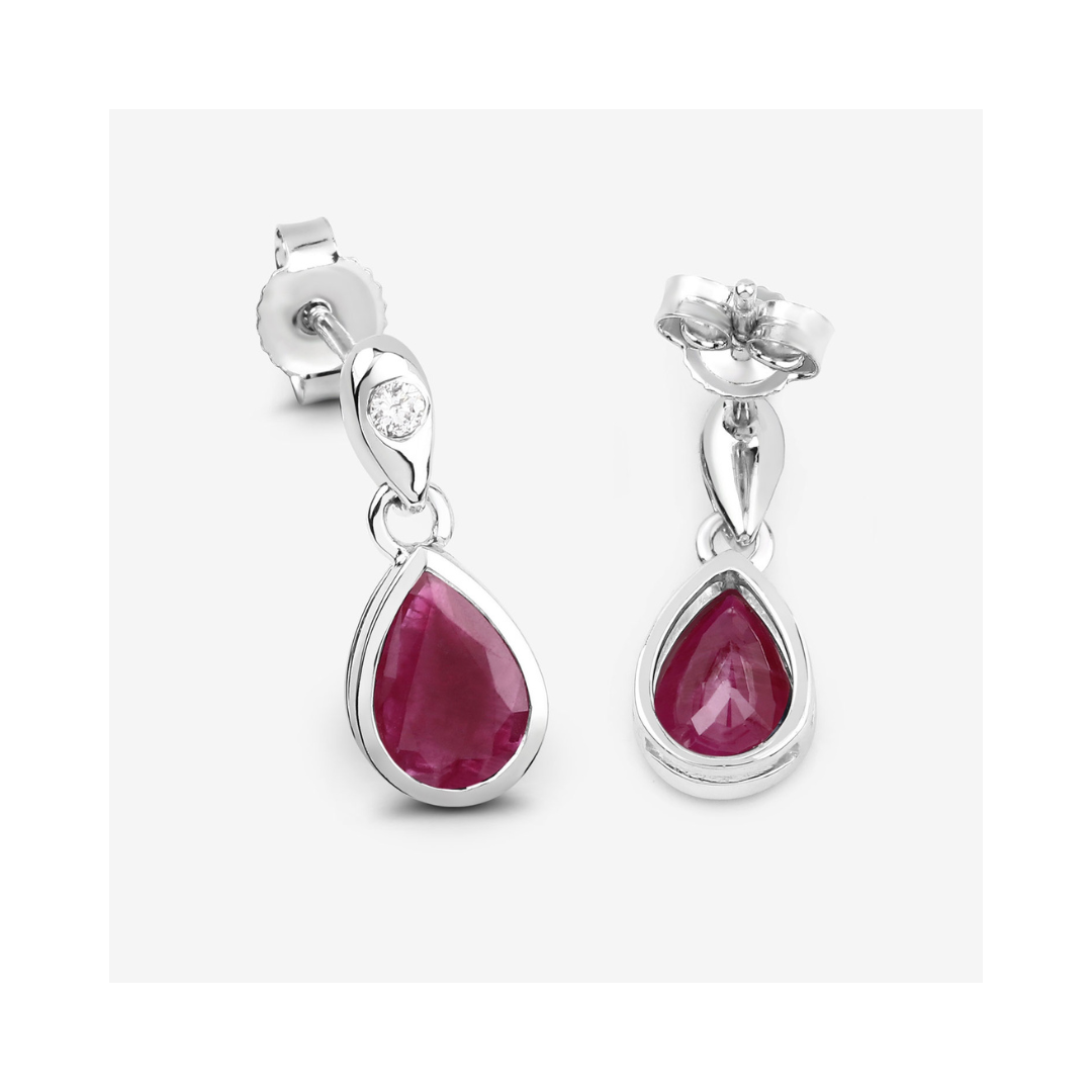 Genuine Ruby and Diamond Dangle 10K Earrings