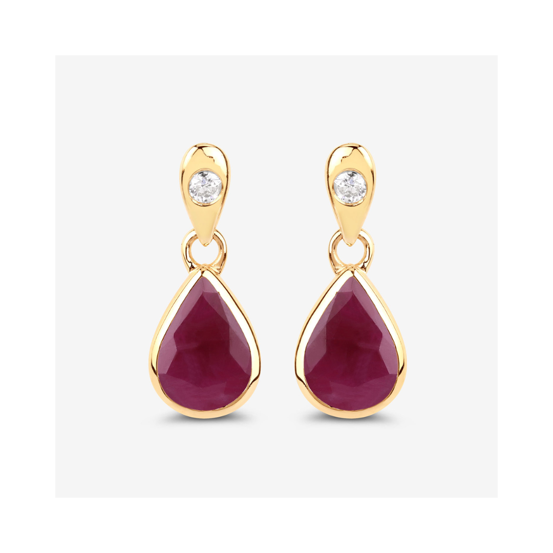 Genuine Ruby and Diamond Dangle 10K Earrings