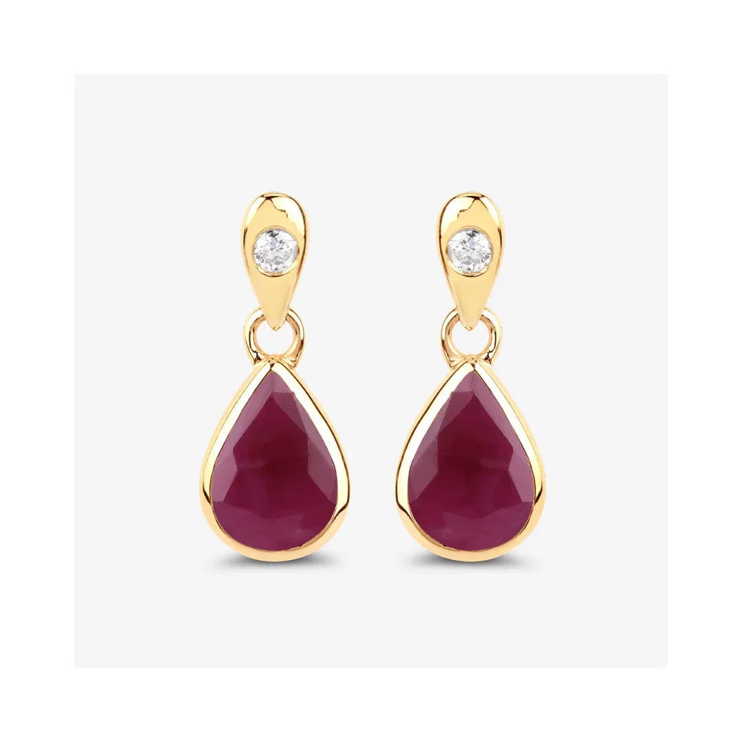 Genuine  Ruby and Diamond Dangle 10K Earrings