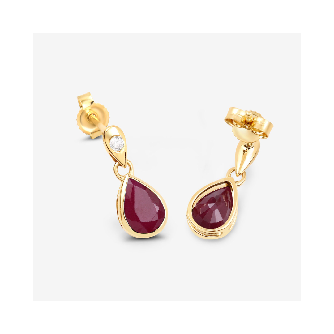 Genuine Ruby and Diamond Dangle 10K Earrings