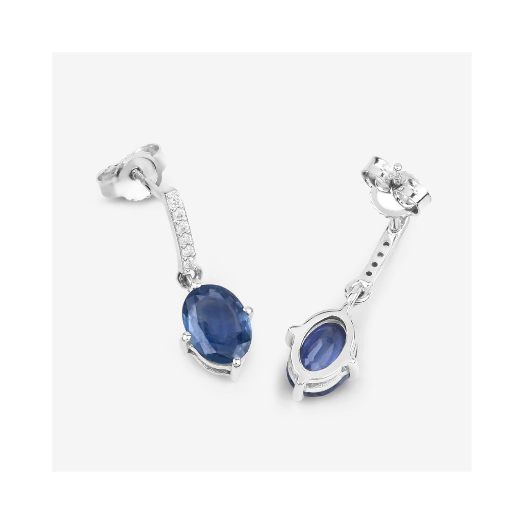 Genuine Blue Sapphire and Diamond 10K Gold Earrings