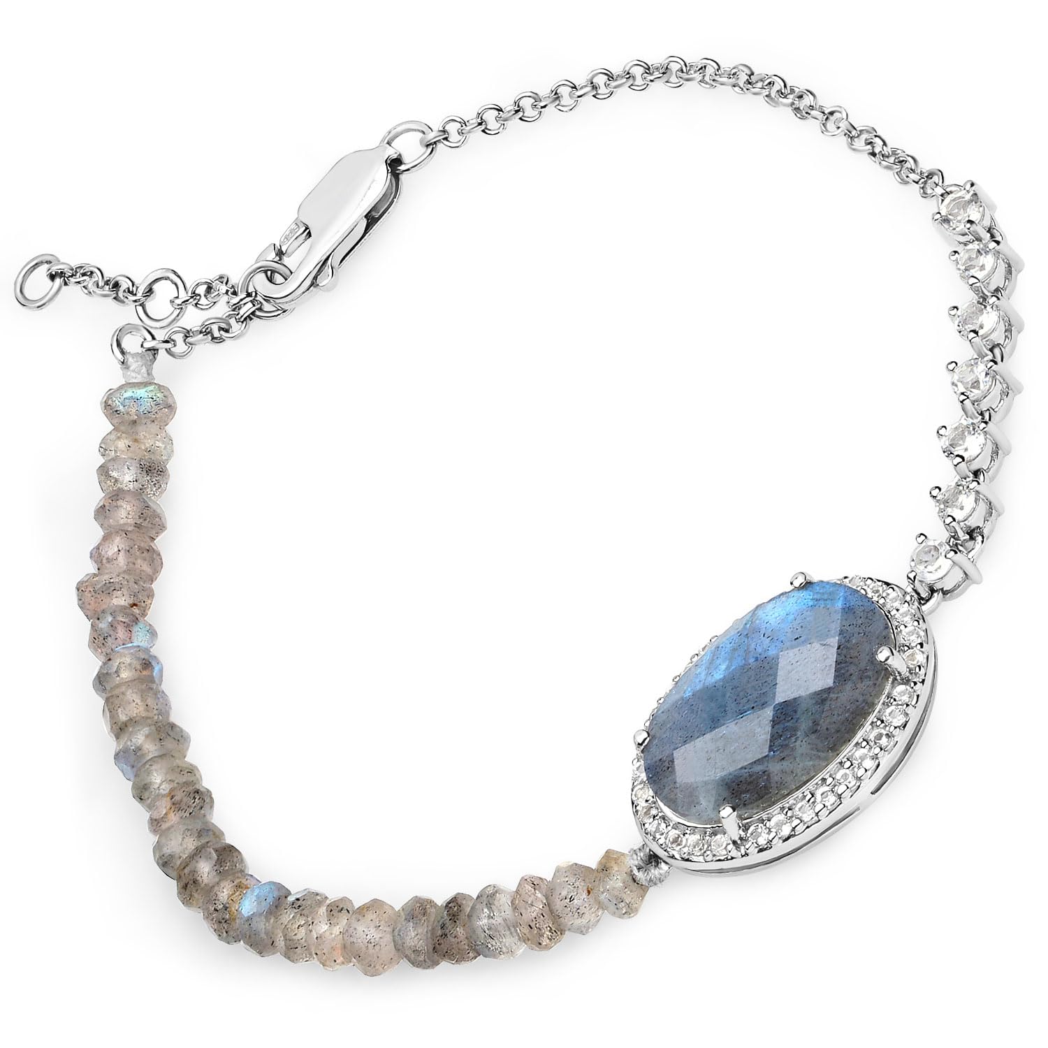 Labradorite and White Topaz Strand Tennis Bracelet Fine Color Jewels