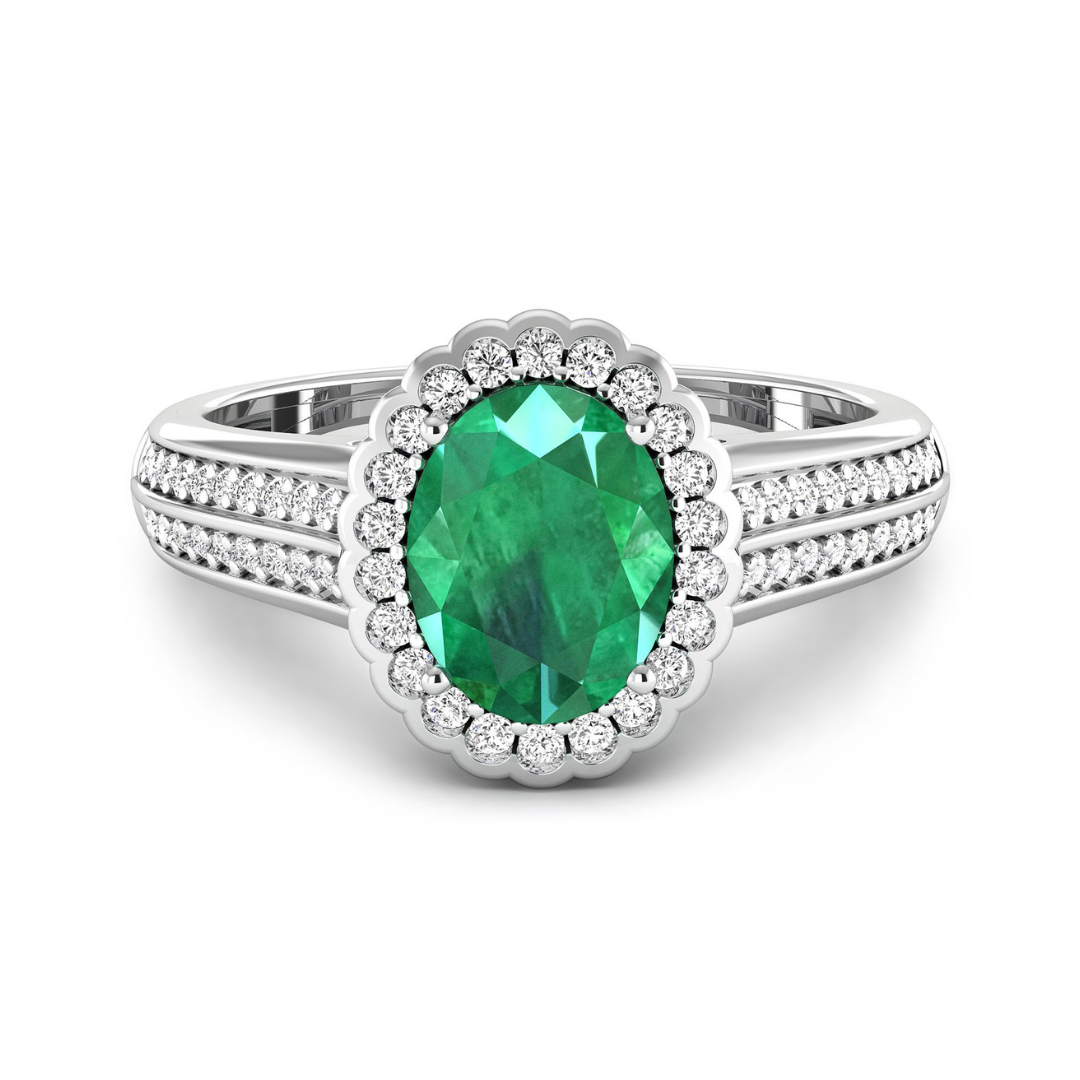 Genuine Zambian Emerald and Diamond Bridge Ring