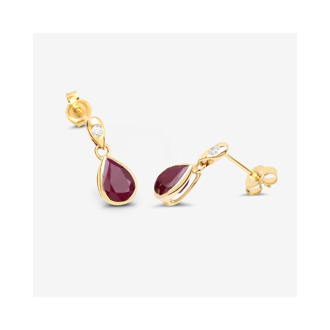 Genuine Ruby and Diamond Dangle 10K Earrings