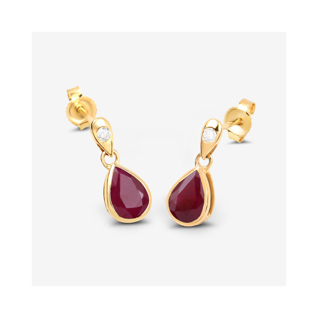 Genuine Ruby and Diamond Dangle 10K Earrings