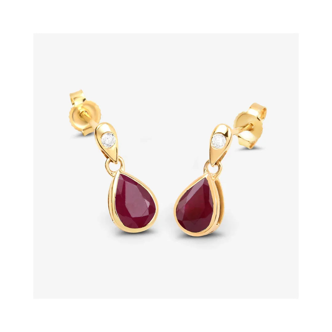 Genuine  Ruby and Diamond Dangle 10K Earrings