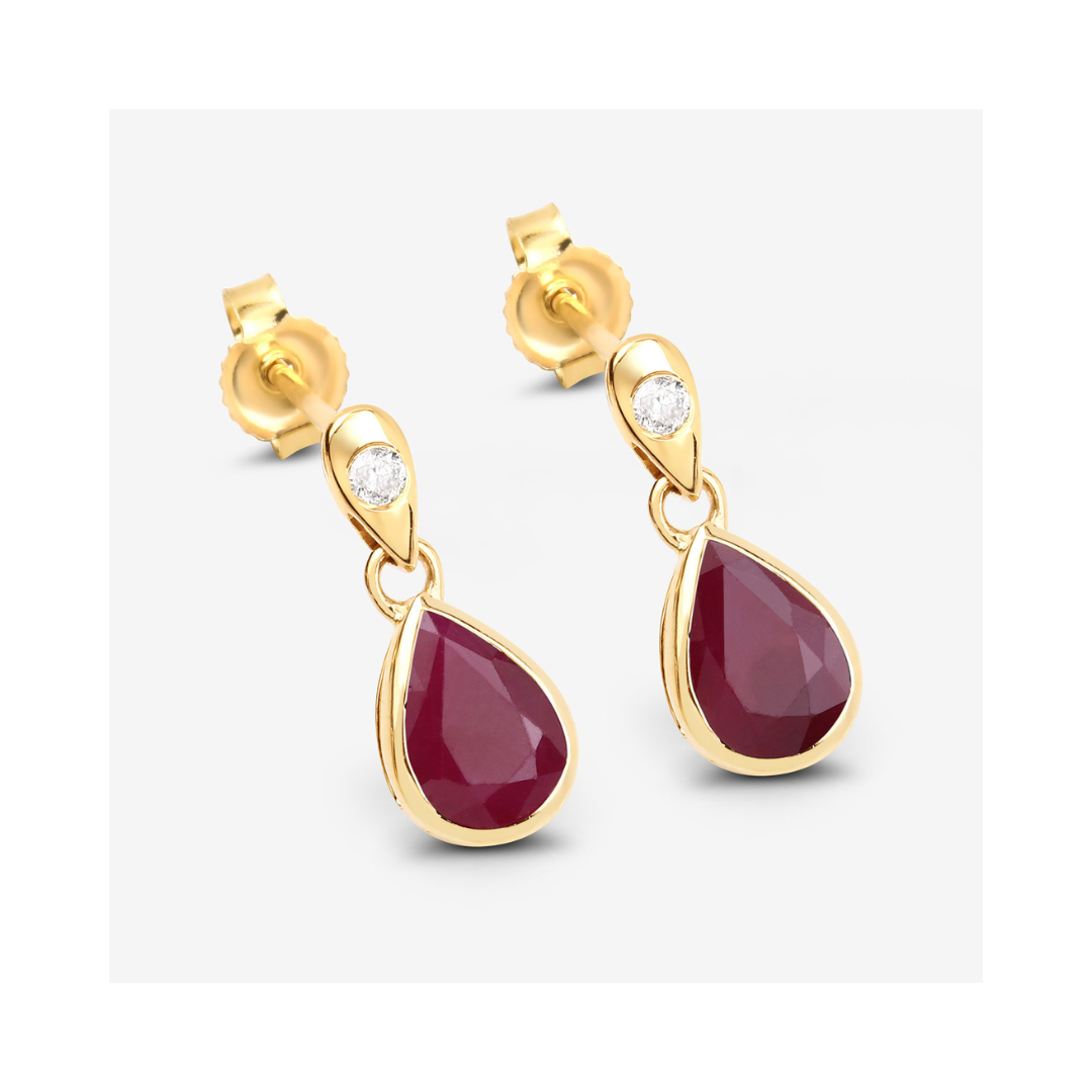 Genuine Ruby and Diamond Dangle 10K Earrings