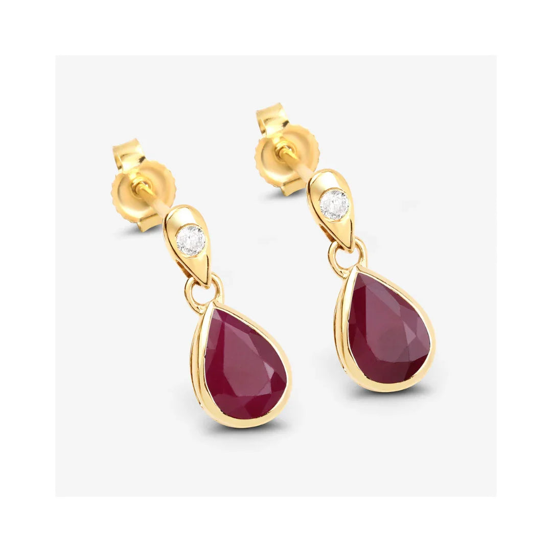 Genuine  Ruby and Diamond Dangle 10K Earrings