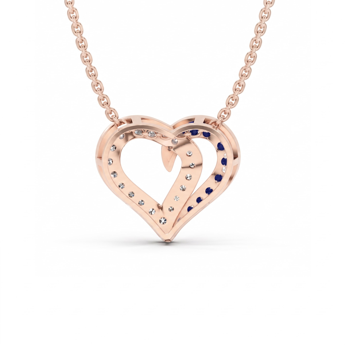 0.64 Cttw Round Sapphire and Lab Grown Diamond 14K Gold Pave Open Heart Pendant Necklace