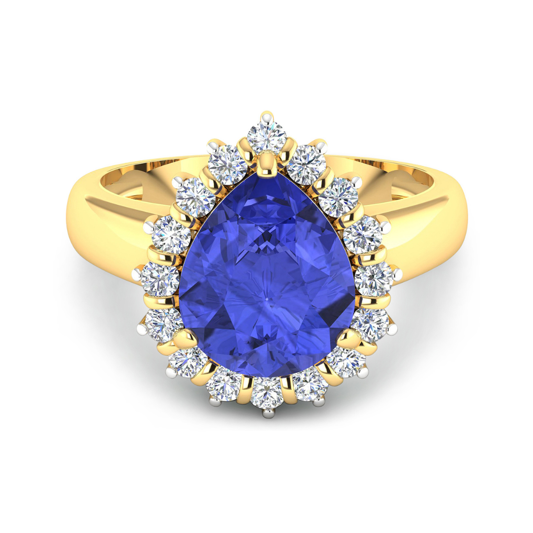 Genuine Diamond and Tanzanite Halo Ring