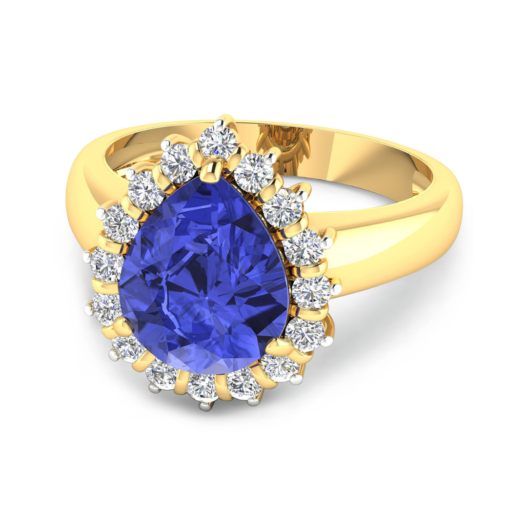 Genuine Diamond and Tanzanite Halo Ring