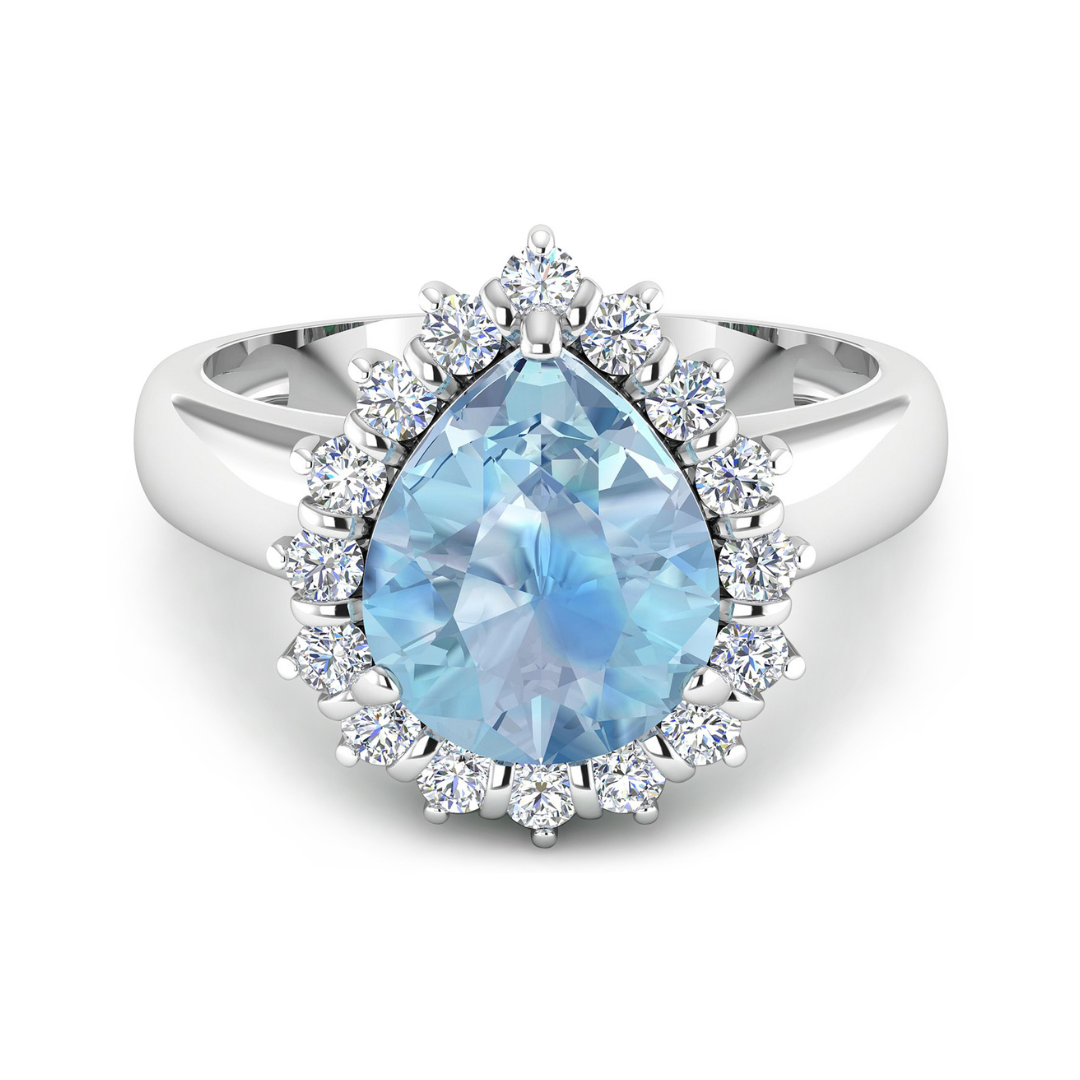 Genuine Diamond Aquamarine Teardrop Engagement Ring