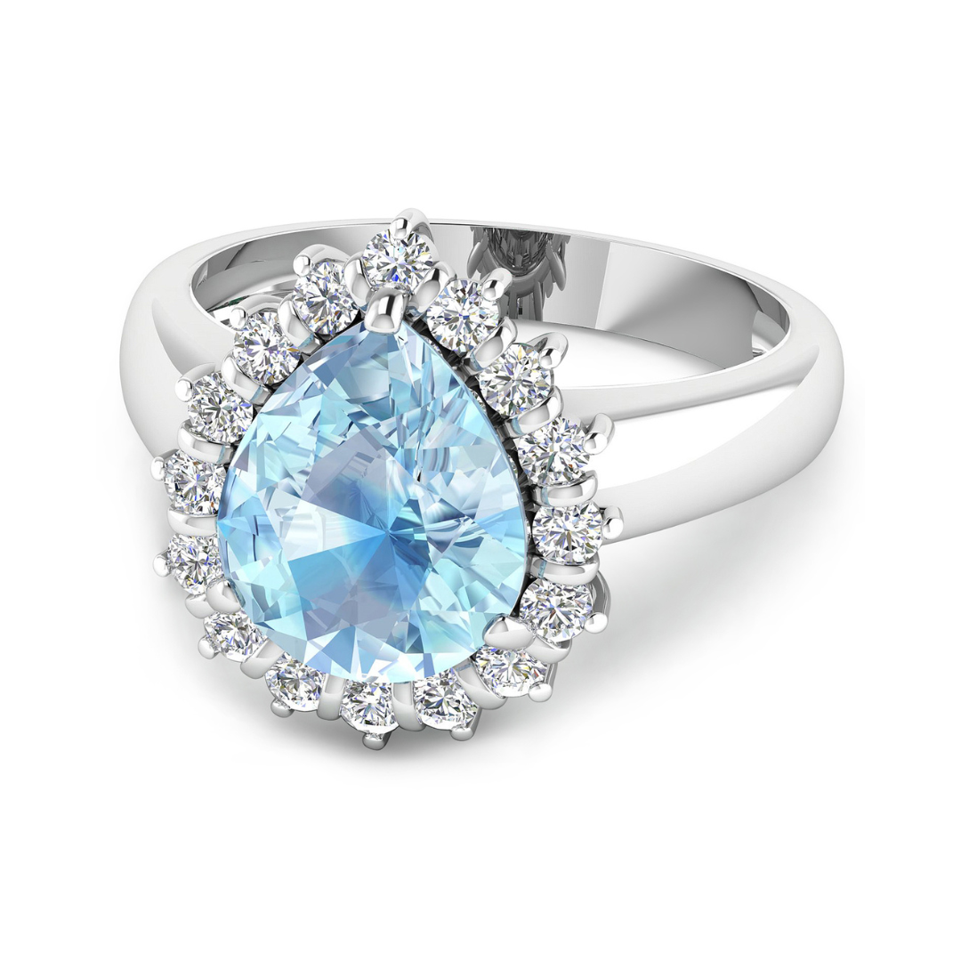 Genuine Diamond Aquamarine Teardrop Engagement Ring