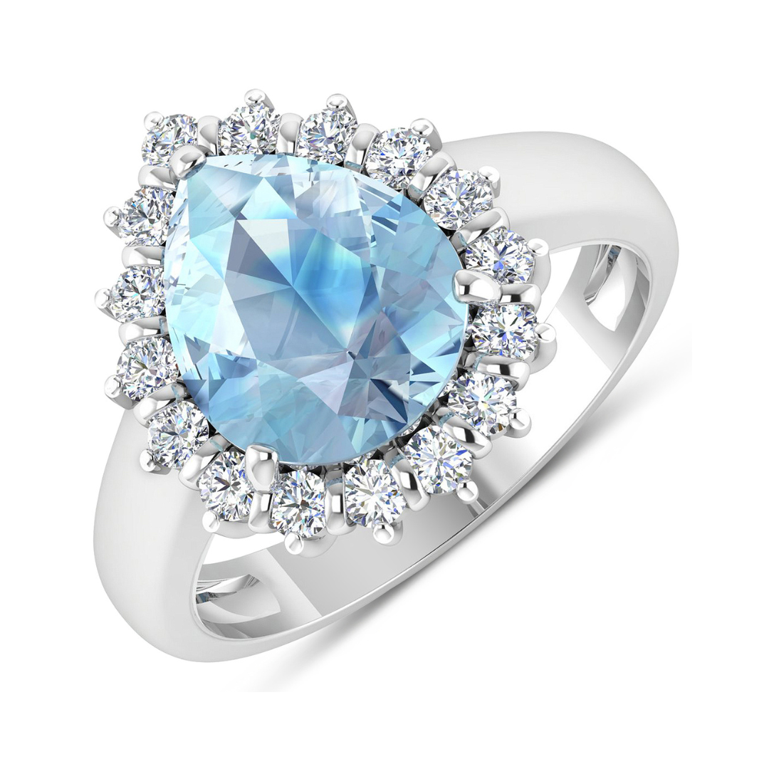 Genuine Diamond Aquamarine Teardrop Engagement Ring