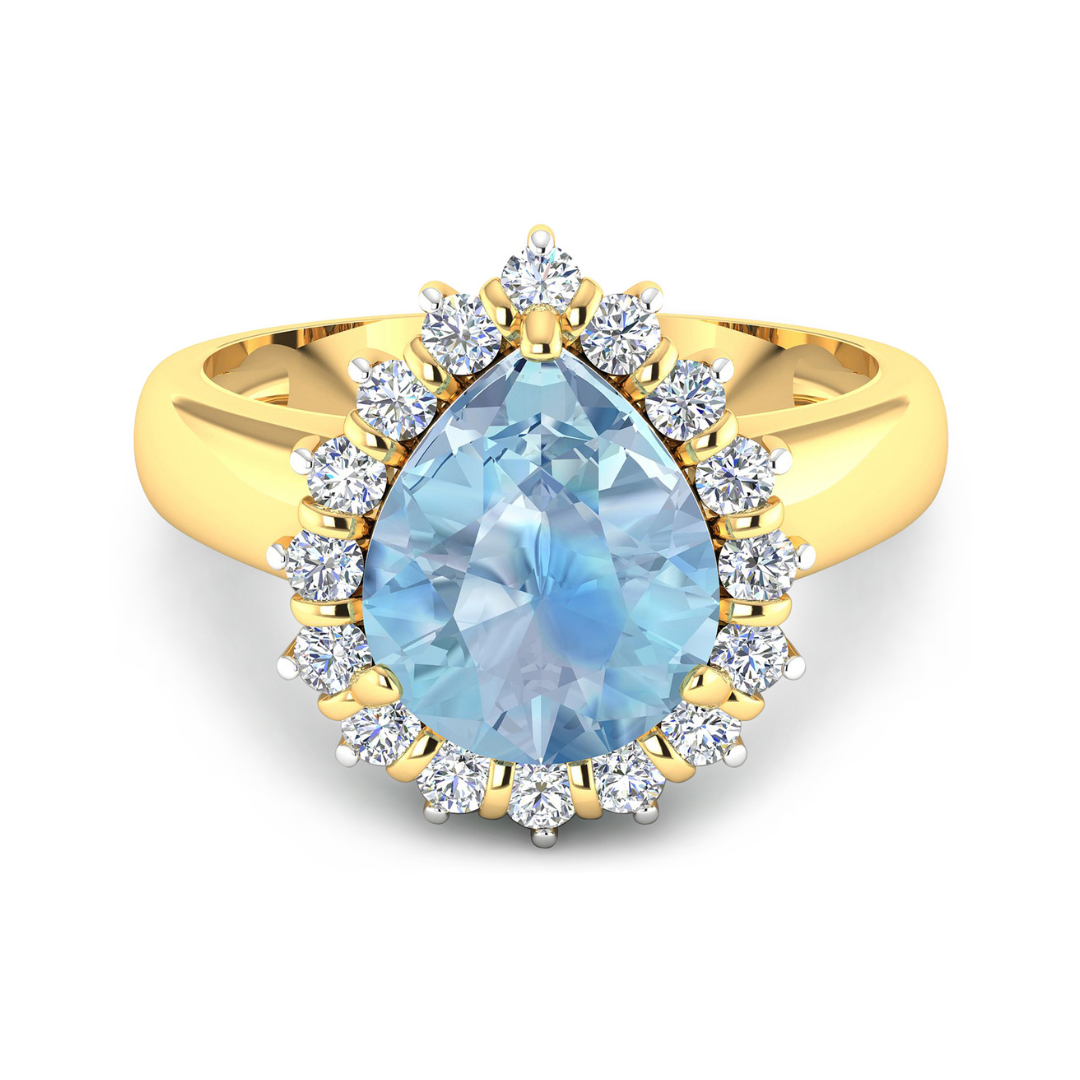 Genuine Diamond Aquamarine Teardrop Engagement Ring