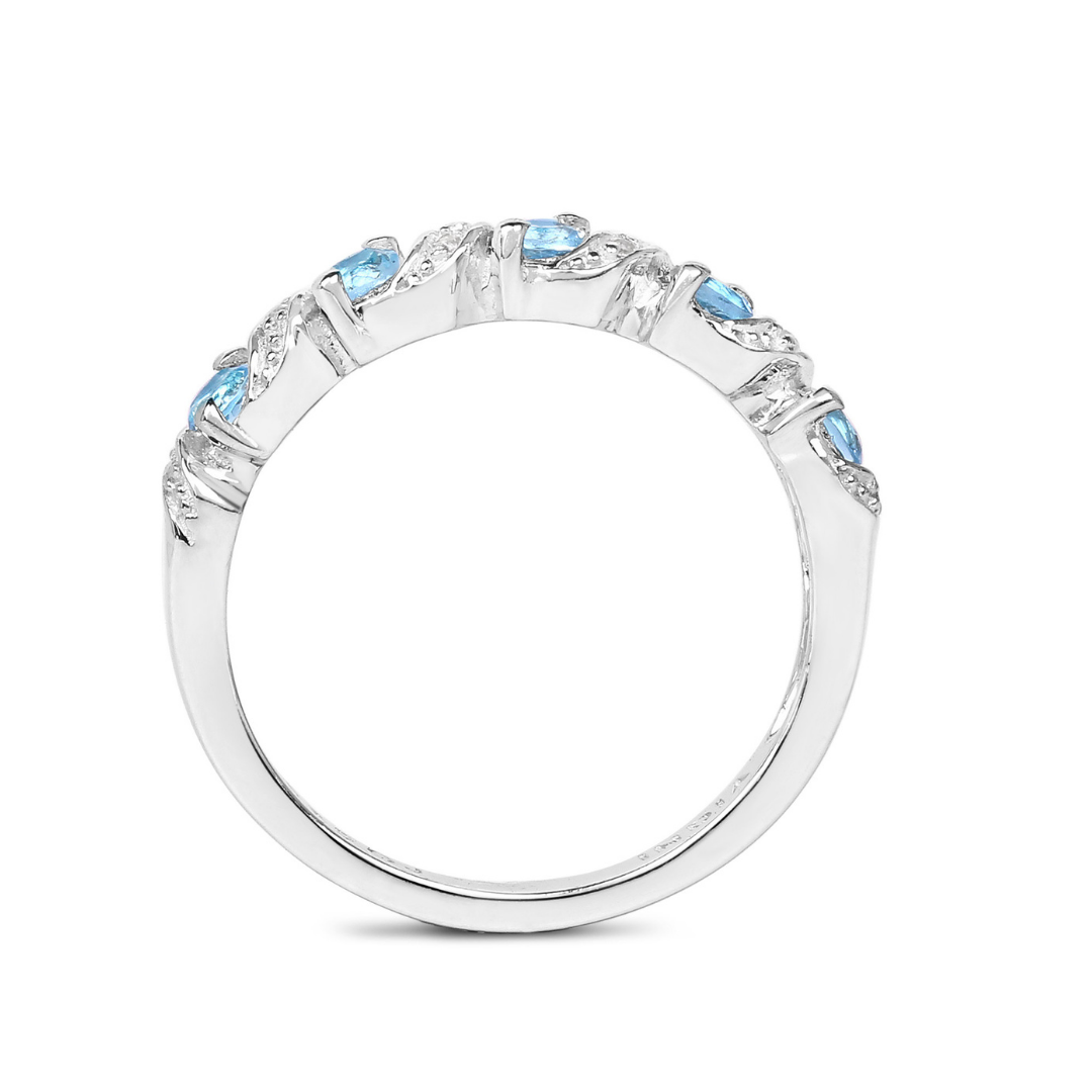 Genuine Swiss Blue Topaz 5 Stone Sterling Silver Ring