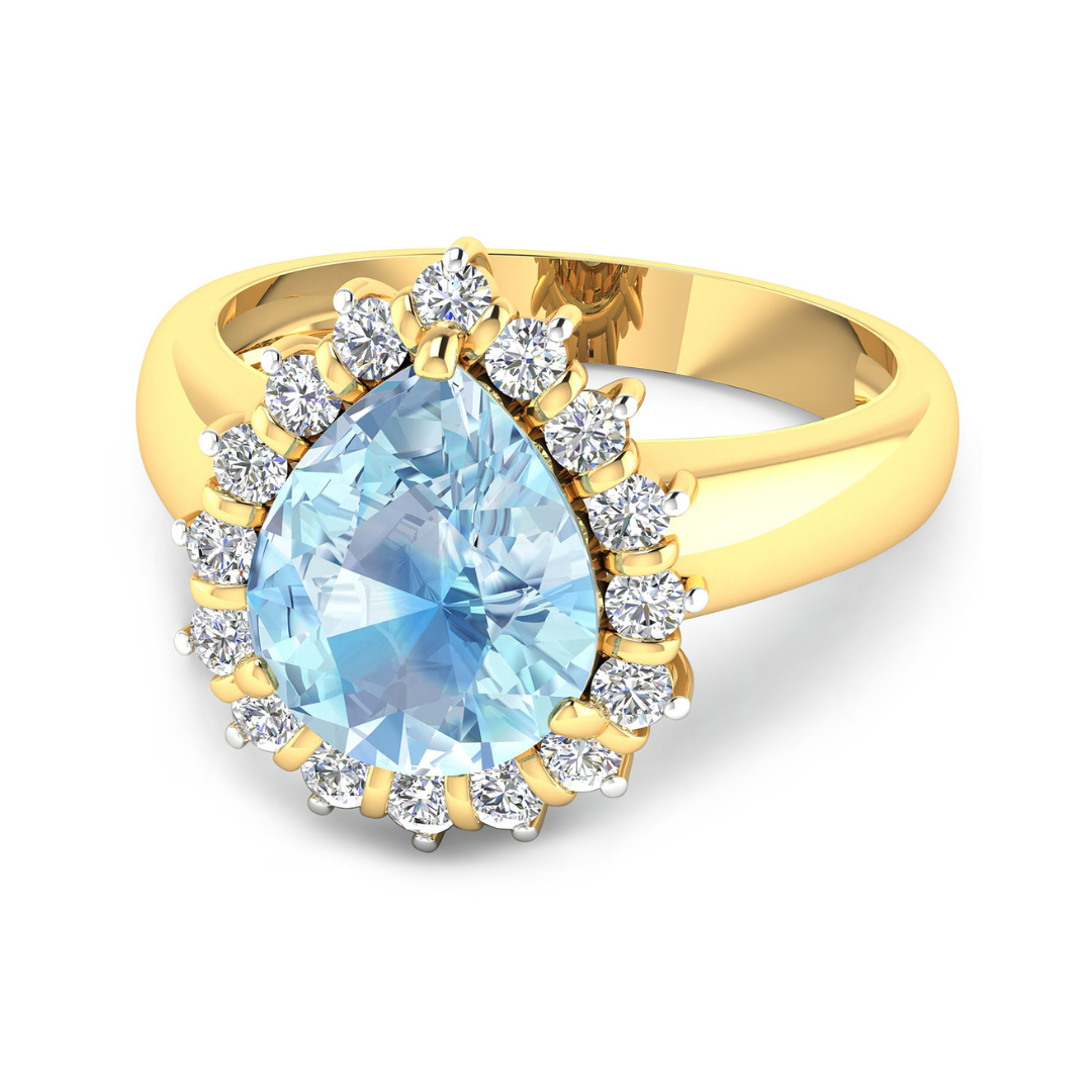 Genuine Diamond Aquamarine Teardrop Engagement Ring