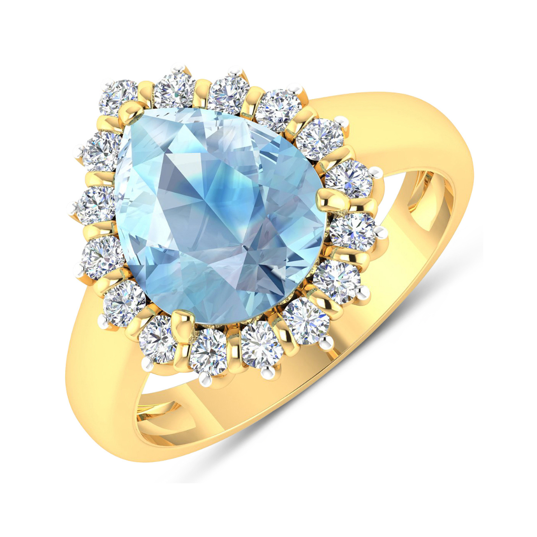 Genuine Diamond Aquamarine Teardrop Engagement Ring