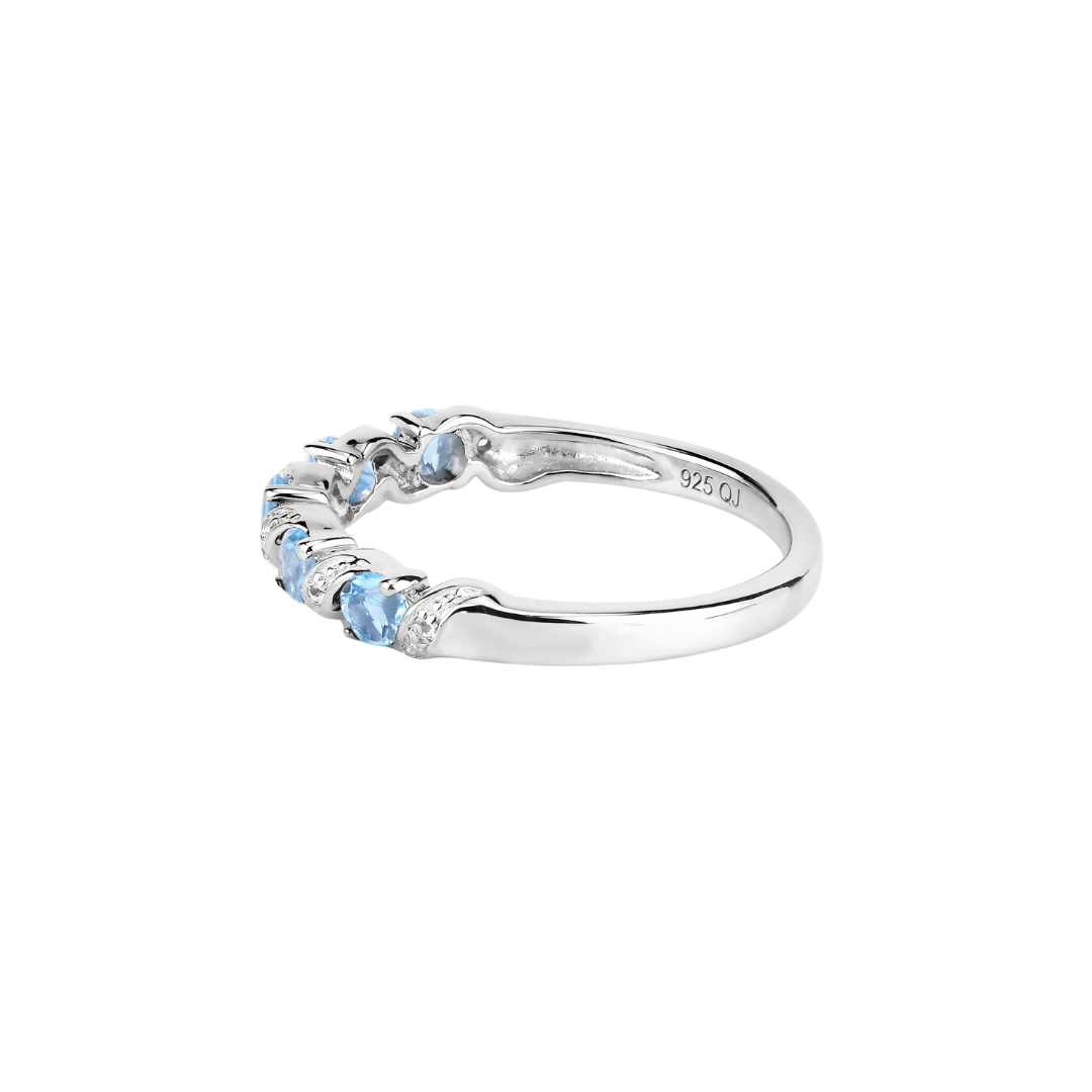 Genuine Swiss Blue Topaz 5 Stone Sterling Silver Ring