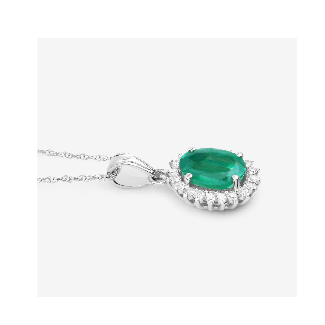 Genuine 10K Zambian Emerald and Diamond Pendant Halo