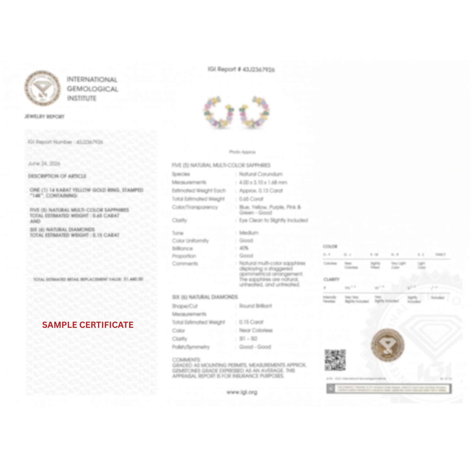 IGI Certified 3.34 Ct Multi Color Unheated Sapphire and Diamond 14K Yellow Gold Half Curved Hoop Earrings