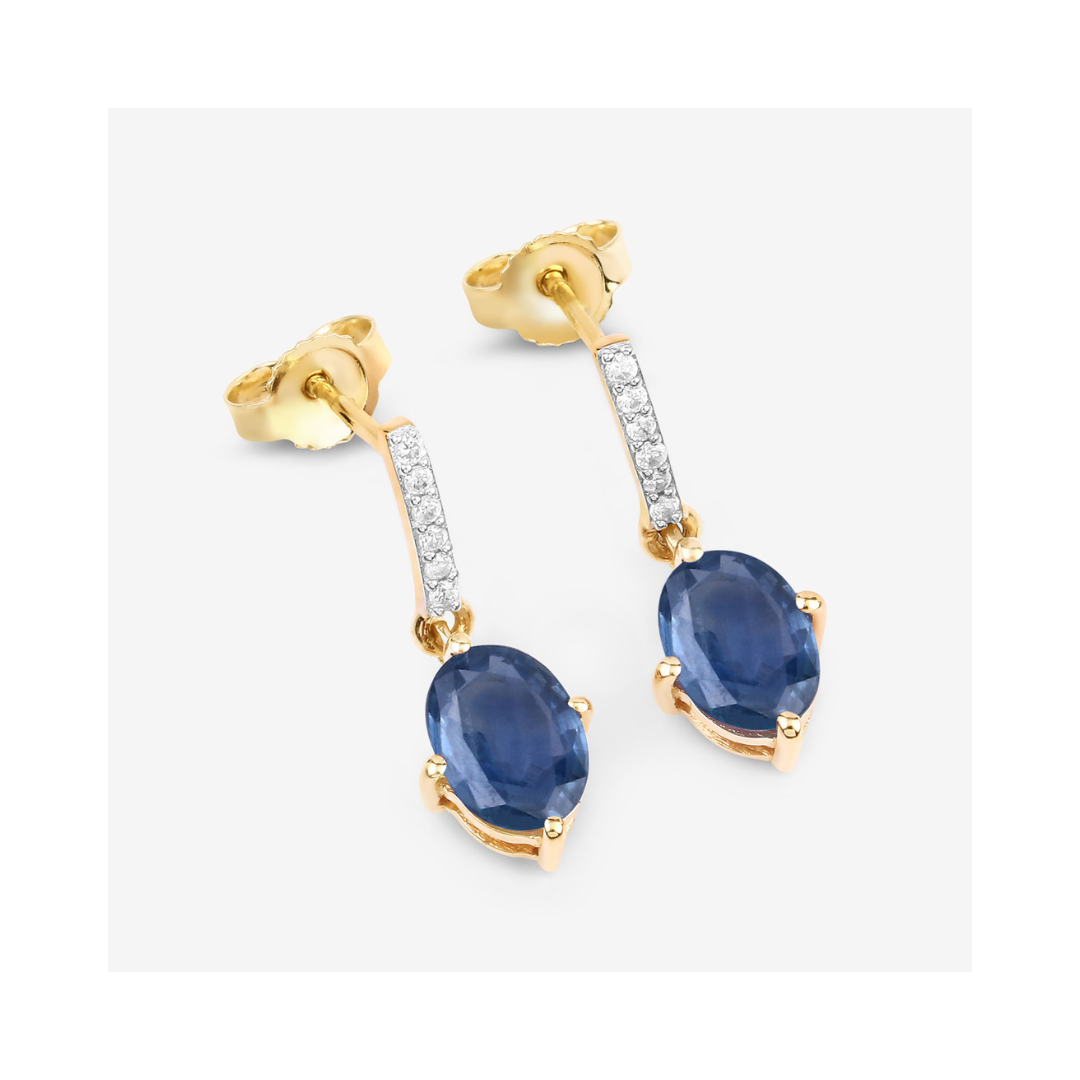 Genuine Blue Sapphire and Diamond 10K Gold Earrings