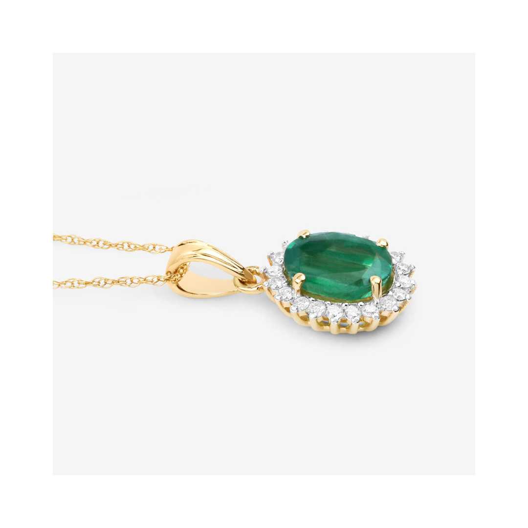Genuine 10K Zambian Emerald and Diamond Pendant Halo