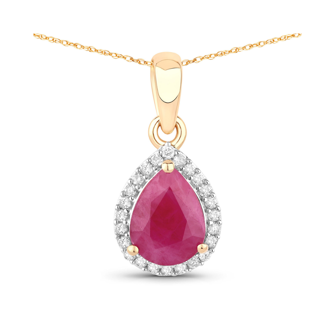Genuine 10K Gold Pink Ruby Diamond Halo Pendant