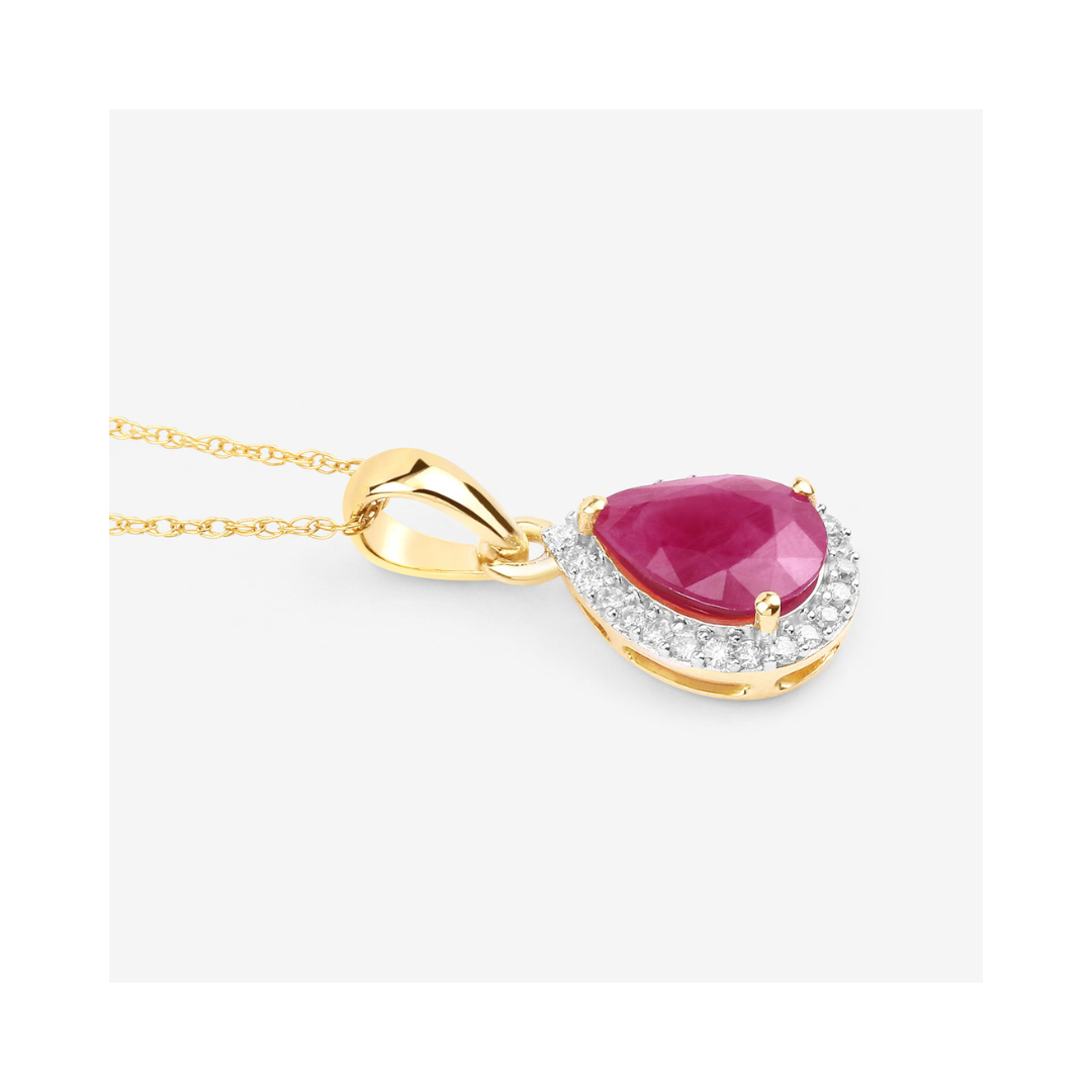 Genuine 10K Gold Pink Ruby Diamond Halo Pendant