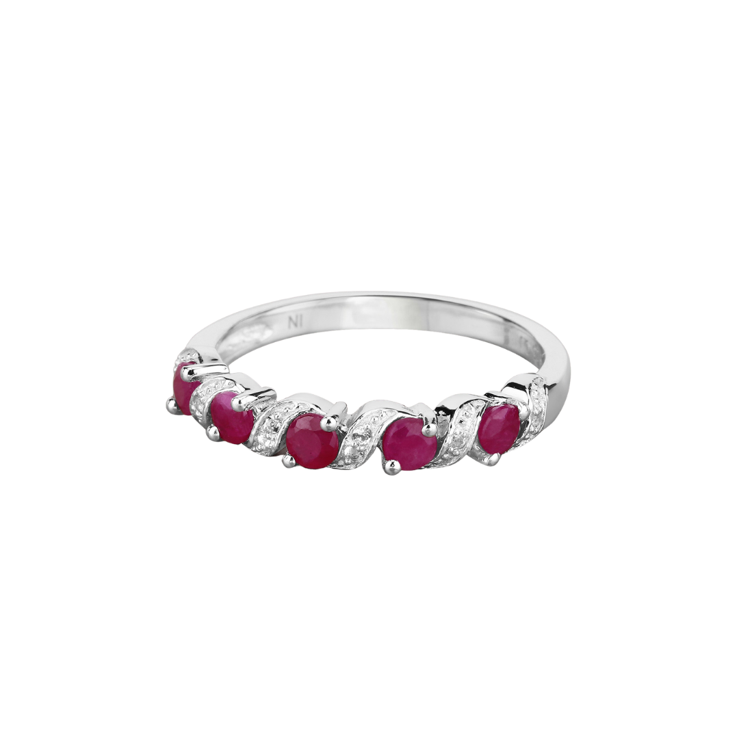 Genuine Silver Pink Ruby 5 Stone Ring