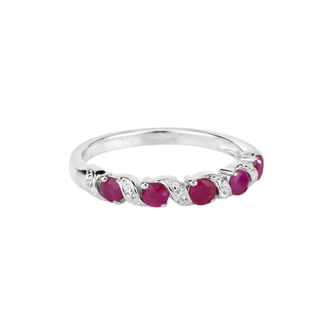 Genuine Silver Pink Ruby 5 Stone Ring
