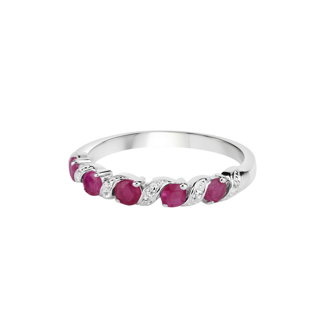 Genuine Silver Pink Ruby 5 Stone Ring