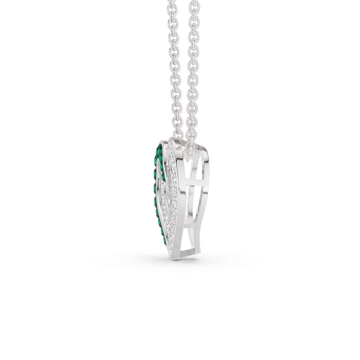 0.64 Cttw Round Emerald and Lab Grown Diamond 14K Gold Pave Open Heart Pendant Necklace