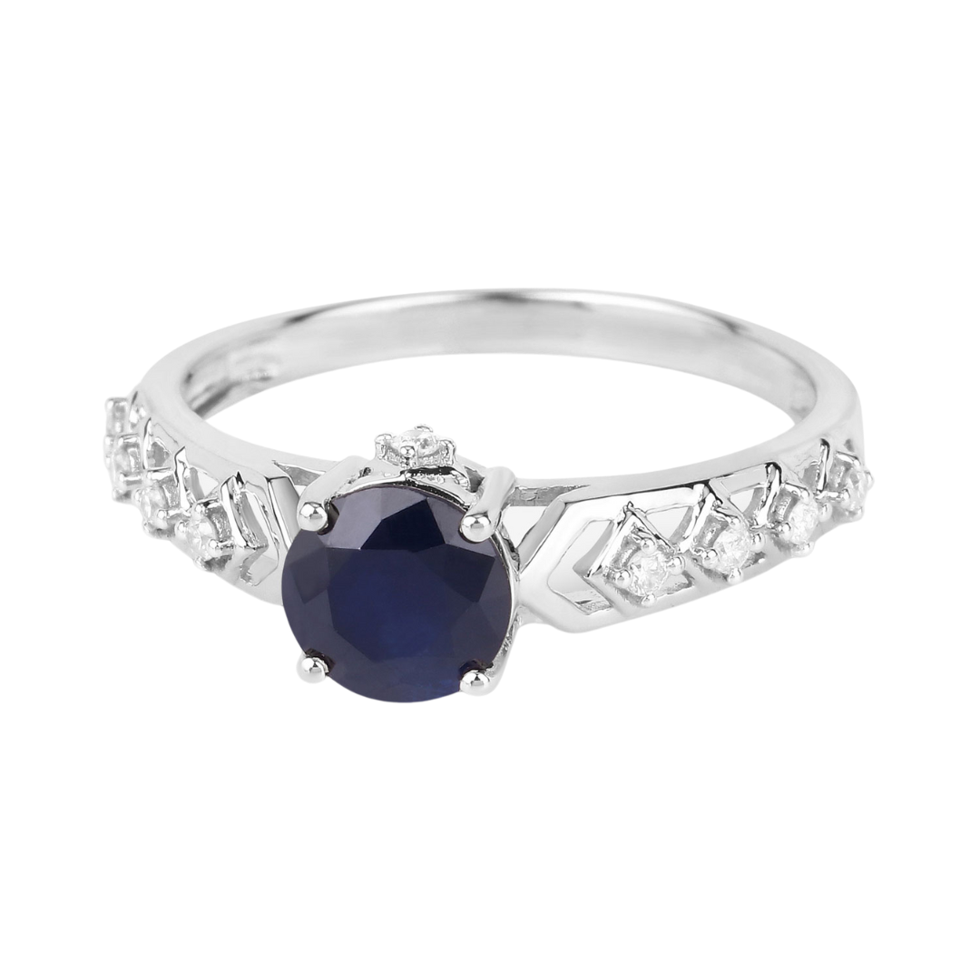 Genuine 10K Blue Sapphire and Diamond Ring