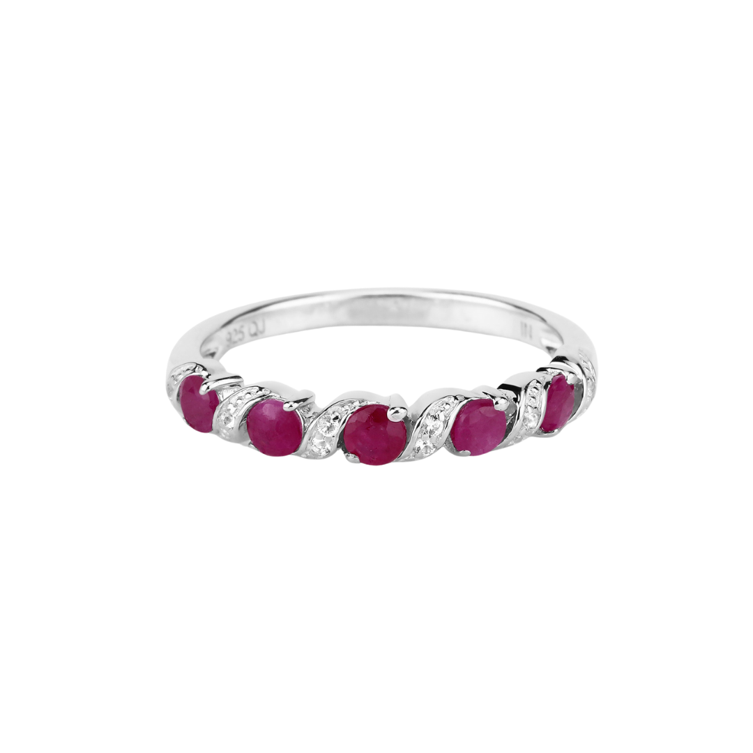 Genuine Silver Pink Ruby 5 Stone Ring